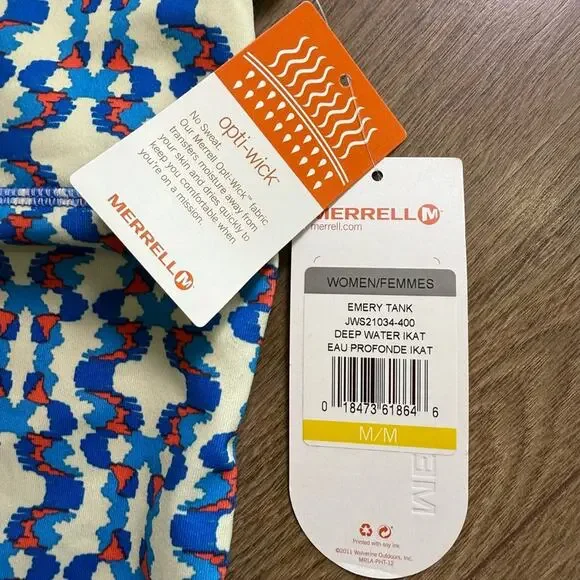 NWT Merrell Emery Tank Top Deep Water Ikat Print Opti-Wick Moisture Wicking Sz M - Picture 9 of 9